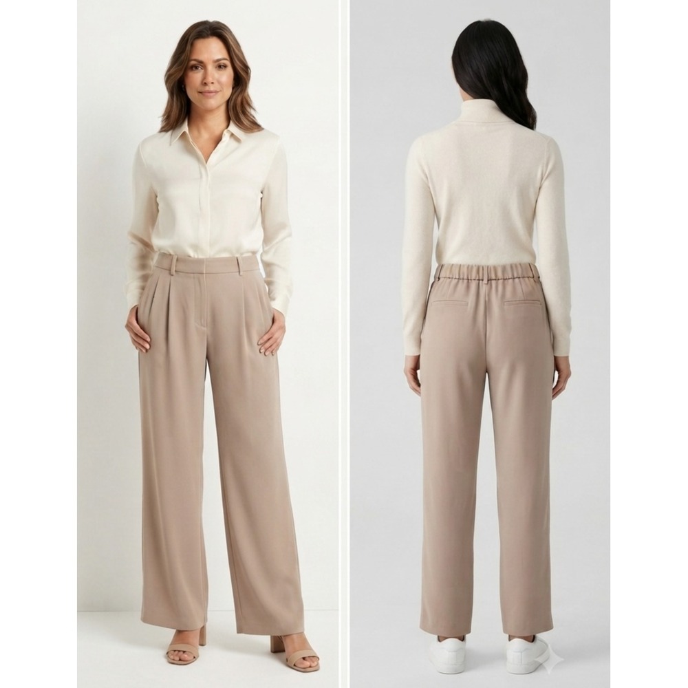 Quince Stretch Crepe Pleated Wide Leg Dress Pants Womens 14/30" Morel High Rise